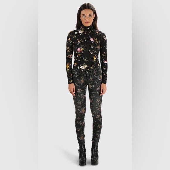 R13Kate Skinny Black Floral Women's Jeans
